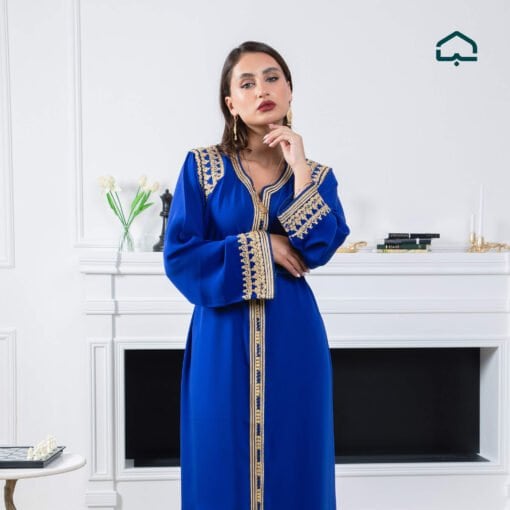 Alternative view of Royal Blue Crêpe Caftan with Golden Embroidery